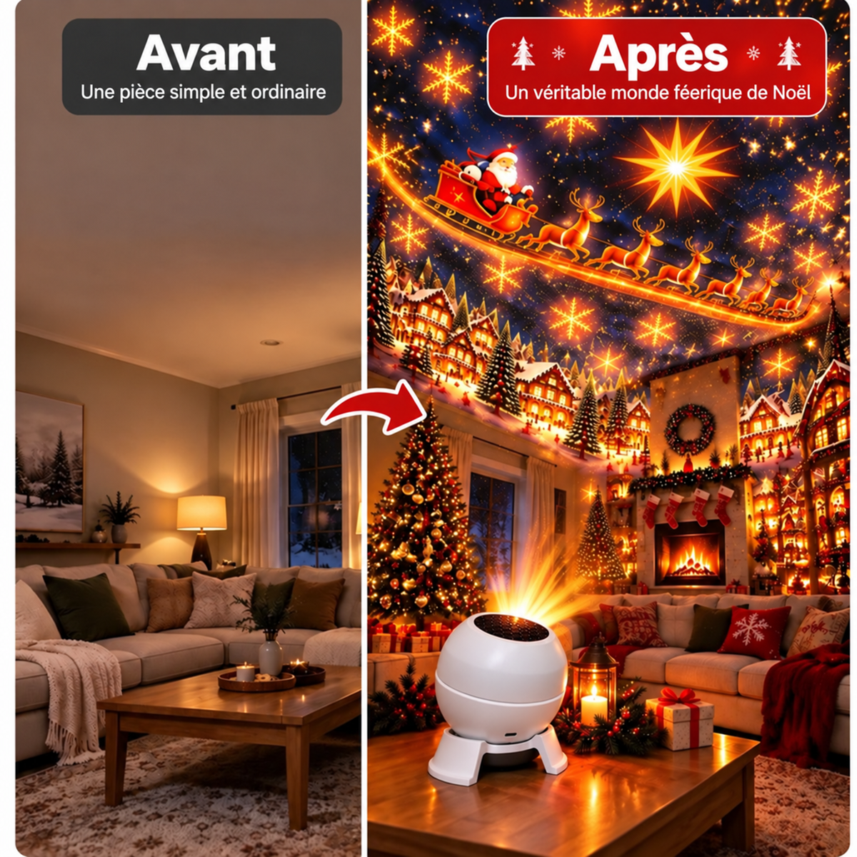 💡 Transformez n'importe quelle pièce en féerie de Noël – Veilleuse projecteur de Noël