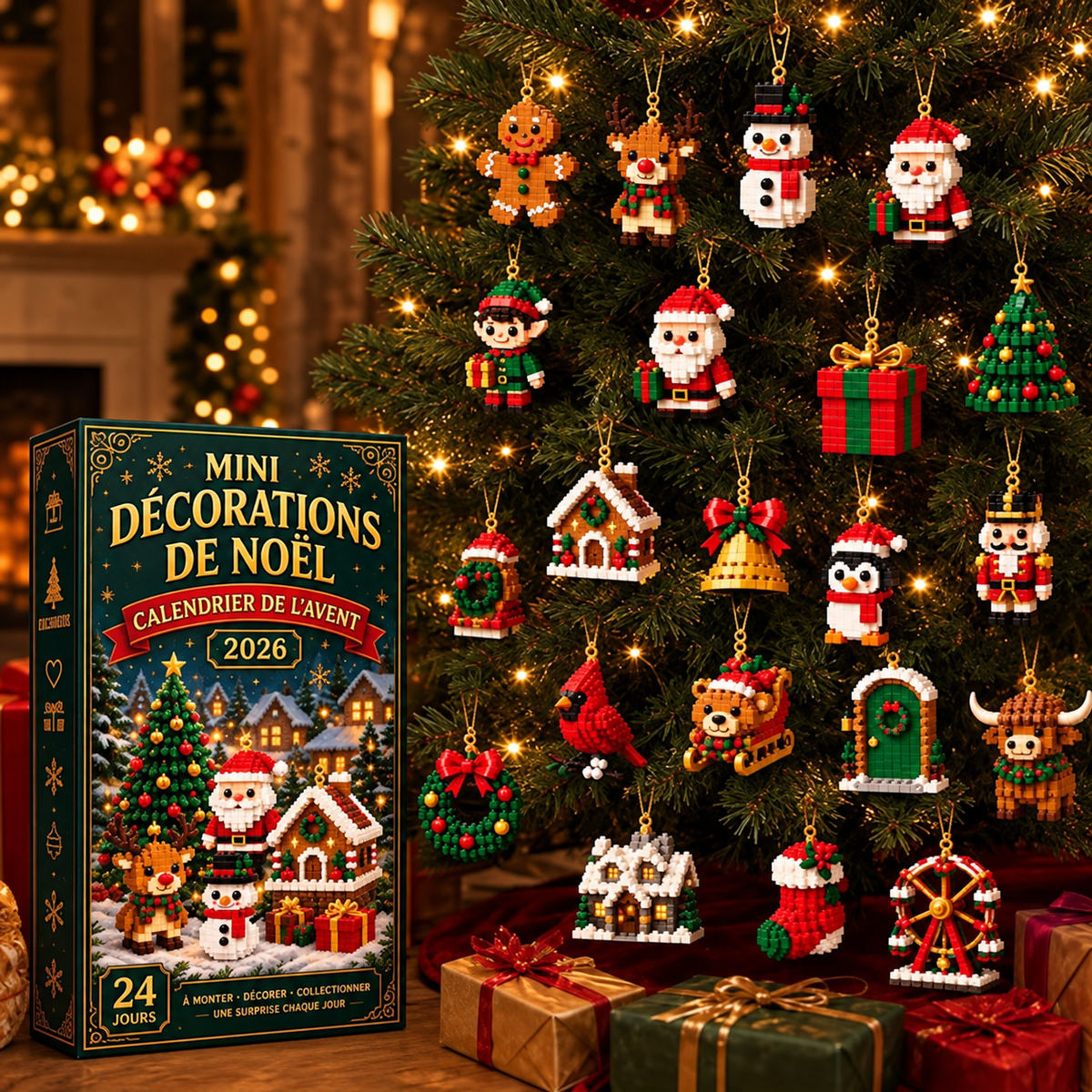 ⏳ Dernier jour pour économiser 49 % – 🎄 Calendrier de l'Avent 24 jours de mini-décorations de Noël | 24 modèles festifs uniques à construire, avec attache pour les suspendre — parfaits pour décorer le sapin, les couronnes et la déco de Noël 🧱