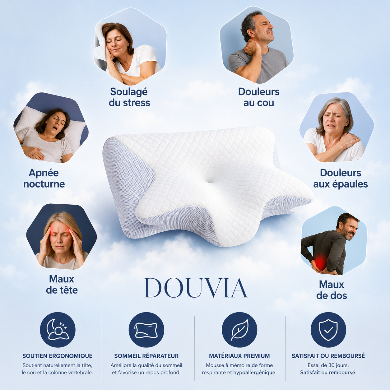 L’oreiller DeepRest transforme les nuits agitées en un sommeil profond et sans douleur — satisfait ou remboursé.
