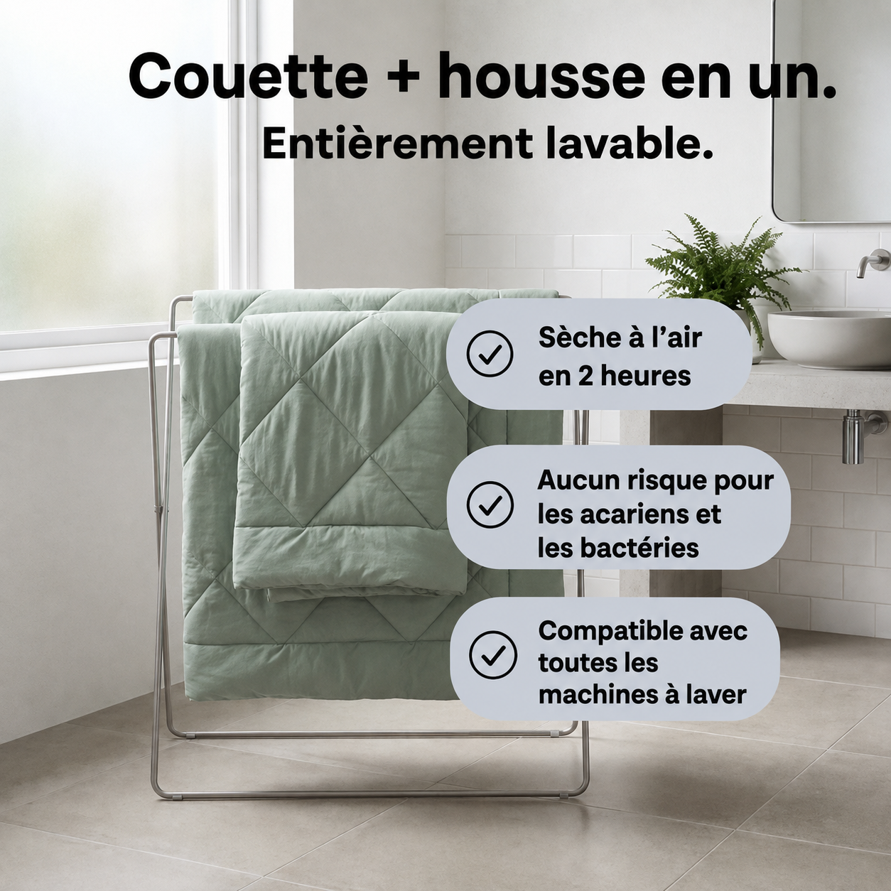 Couette Vitasoin® – La couette 2-en-1 à séchage rapide qui rend le linge de lit superflu.