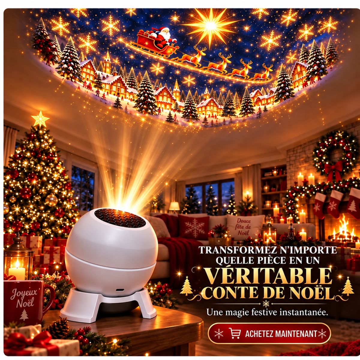 💡 Transformez n'importe quelle pièce en féerie de Noël – Veilleuse projecteur de Noël