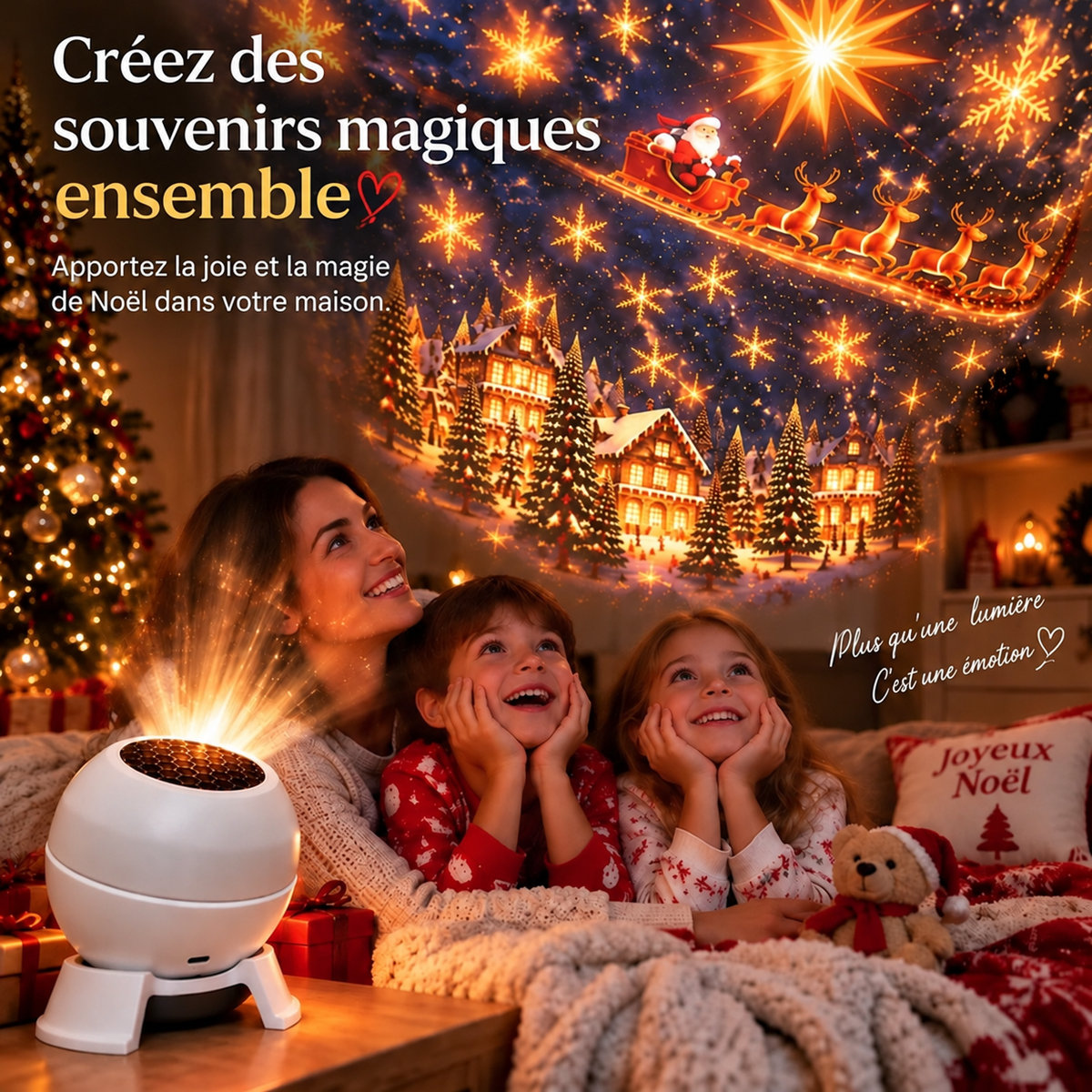 💡 Transformez n'importe quelle pièce en féerie de Noël – Veilleuse projecteur de Noël